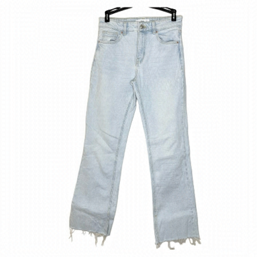 Mango Light Blue High Waist Wide Leg Raw Hem US 2